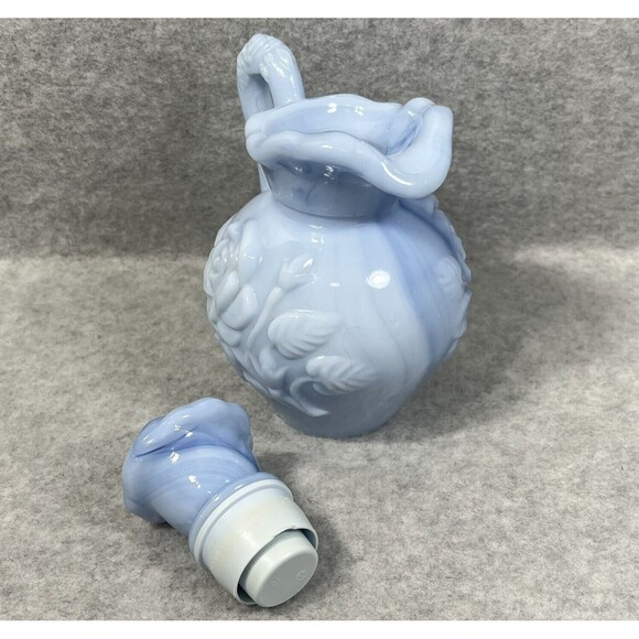 Vtg 1978 Avon Blue Swirl Milk Glass Pitcher 6.5"‎ Bubble Bath Bottle Victorian - Picture 5 of 13